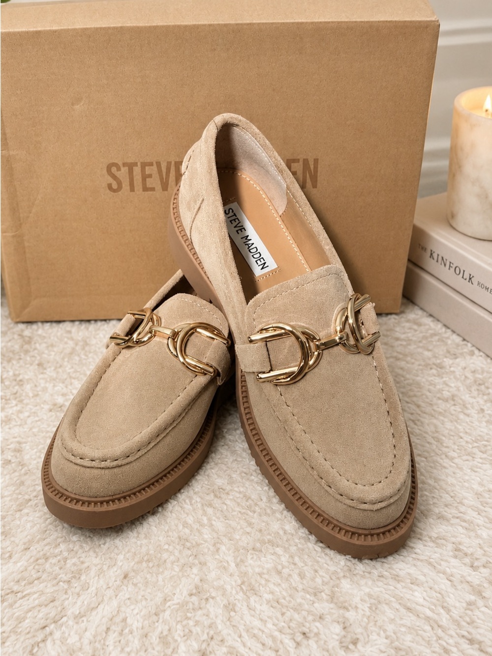 Steve Madden Women’s Tan Suede Bit-Loafer Slip-Ons